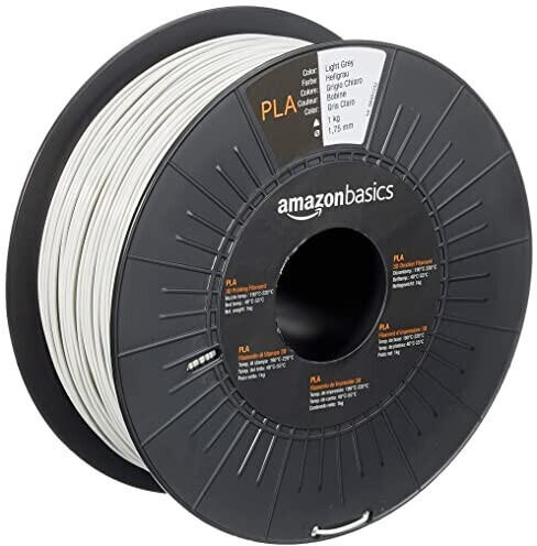 AmazonBasics Filament aus PLA-Kunststoff, 1.75 mm, Hellgrau, 1-kg-Spule