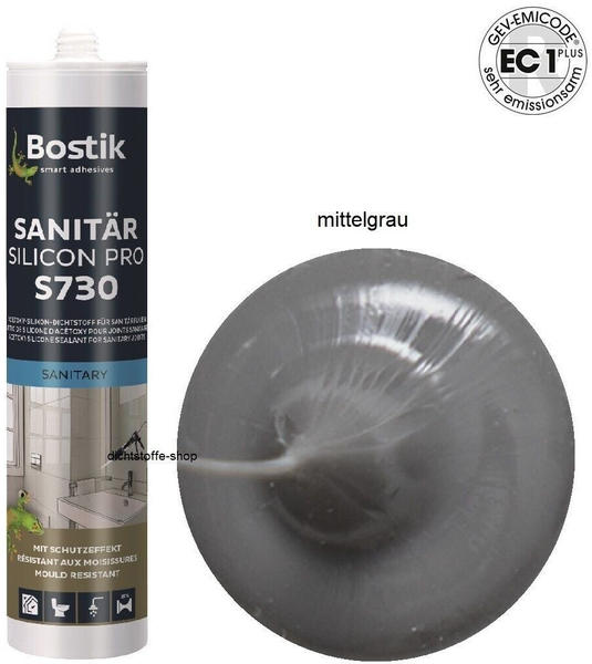 Bostik S730 Sanitär Silicon Pro 1K Silikon Dichtstoff 300ml Kartusche Mittelgrau