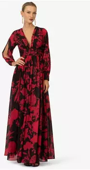 Kraimod Abendkleid V-Ausschnitt und lange Ärmel schwarz rot