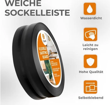 Quest Weichsockelleiste Selbstklebend 30x30mm 10m schwarz