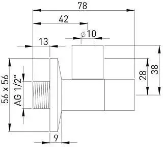 ASW Design-Eckventil Messing verchromt, kantige Bauform, 1/2" x 10mm (108688)
