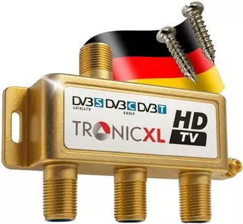 TronicXL 3-fach SAT-Splitter 24K Gold F-Stecker DC-Durchlass (TR-SPLT-3fach-gold)