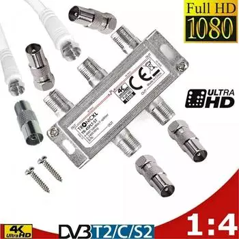 TronicXL 4-fach IEC TV-Antennenverteiler, SAT BK, HD-tauglich