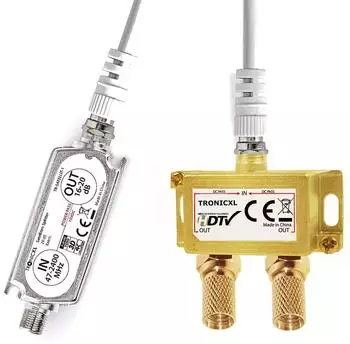TronicXL 2-fach Antennenverteiler Splitter mit Sat-Verstärker digital HD
