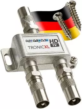 TronicXL 2-fach BK Verteiler Antennenverteiler DVB-C/S2/T F-Buchse (TR-BK-SPLIT2silber)