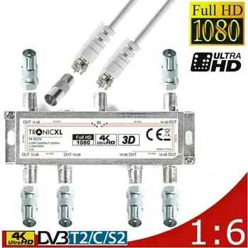 TronicXL 6-fach Antennenverteiler IEC DVB-C/DVB-T2 CATV (TRIEC6)