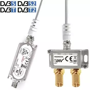 TronicXL 2-fach Antennenverteiler mit Sat-Verstärker DVBS/DVBT Unicable 4K HD