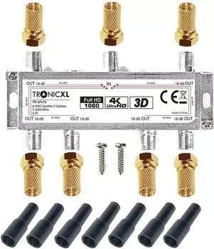 TronicXL 6-Fach SAT-Splitter mit Wetterschutz und F-Stecker, DVB-T/T2/C
