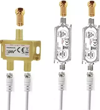 TronicXL 2-Fach Antennenverteiler Splitter mit 40dB SAT-Verstärker (DVBT DVBS Unicable 3D 4K HDTV Verteiler)