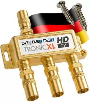 TronicXL 3-Fach Koaxial-Verteiler gold, F-Connector
