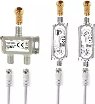 TronicXL 2-fach Antennenverteiler Splitter mit Sat-Verstärker 40dB