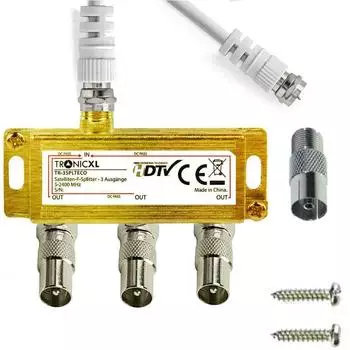 TronicXL SAT-Verteiler 3-fach IEC (TR-3-fach-IEC-gold-Satellit)