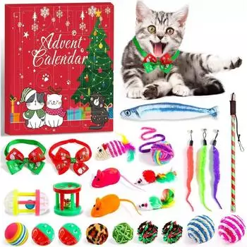 LuxusKollektion Katzen-Adventskalender Adventskalender für Katzen 24-tlg. Interaktives Spielzeug Federstab