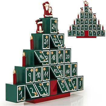 Deuba Adventskalender X-Mas zum Befüllen DIY Kalender Holz Pyramide