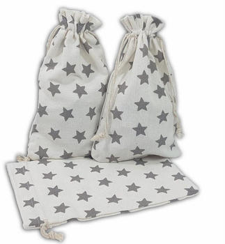 Frau Wundervoll 12 Geschenksäckchen weiß graue Sterne 20 x 12cm Baumwolle Adventskalender Beutel (FW-19735)