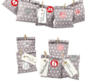 Frau Wundervoll DIY Adventskalender taupe Sterne Papiertüten Ziffern rosa-rot (FW-60515)
