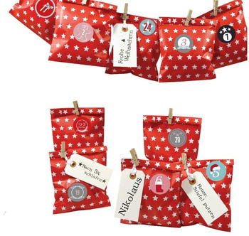 Frau Wundervoll DIY Adventskalender zum Befüllen, rote Sterne, Ziffern bunt (FW-60522)