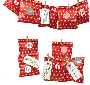 Frau Wundervoll DIY Adventskalender rote Sterne Papiertüten Ziffern rosa-rot (FW-60523)
