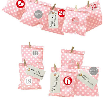 Frau Wundervoll DIY Adventskalender rosa Punkt Papiertüten Ziffern rosa-rot (FW-60531)