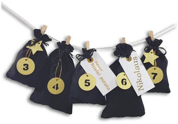 Frau Wundervoll DIY Adventskalender Schneeflöckchen Stoffbeutel schwarz zum Befüllen Weihnachten (FW-61265)