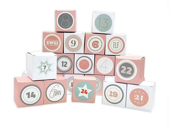 Frau Wundervoll DIY Adventskalender zum Befüllen 24 Faltschachteln rosa/weiße Ziffern pastell Box (FW-61351)