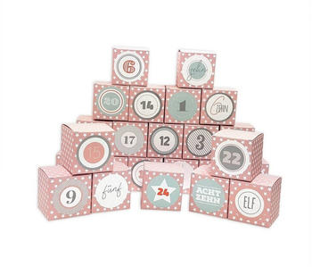 Frau Wundervoll DIY Adventskalender zum Befüllen 24 Faltschachteln rosa, Sterne Ziffern pastell (FW-61362)
