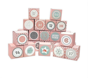 Frau Wundervoll DIY Adventskalender zum Befüllen 24 Faltschachteln rosa, Sterne Ziffern pastell (FW-61364)