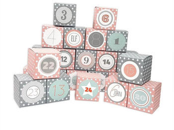Frau Wundervoll DIY Adventskalender zum Befüllen Faltschachteln grau/rosa, Sterne Ziffern pastell (FW-61369)