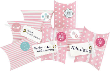 Frau Wundervoll DIY ADVENTSKALENDER CHRISTKIND zum Befüllen rosa Sterne und Streifen