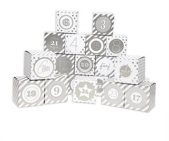 Frau Wundervoll DIY Adventskalender zum Befüllen Faltschachteln silber Ziffern silber Würfelbox (FW-61371)