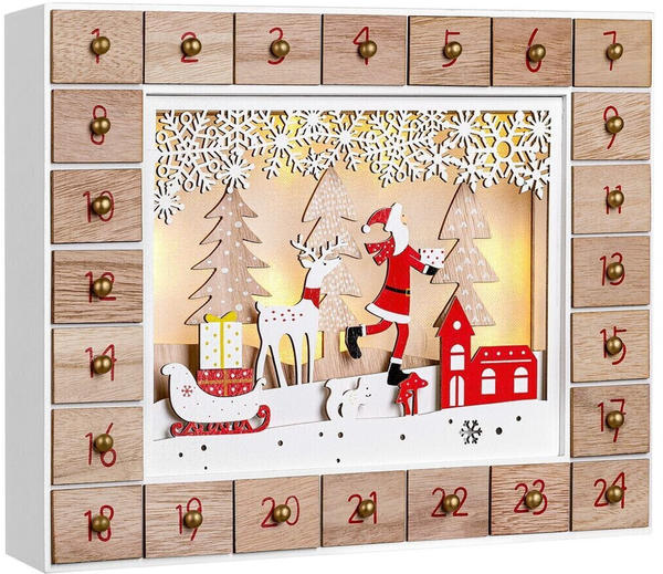 Spielwerk Adventskalender Weihnachtsmann Holz LED