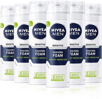 Nivea MEN Sensitive Pack of 6 (6 x 200ml) Sensitive Skin Shave Gel for Men for Irritated & Dry Skin with Witch Hazel