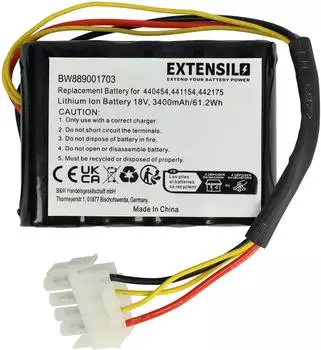 EXTENSILO Ersatzakku für Rasenmäher Li-Ion 3400mAh 18V (180506131-7)