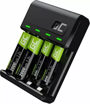 GreenCell VitalCharger Ladeger&auml;t + 4 Akkus AA/AAA NI-MH Micro USB-C (GRSETGC03)