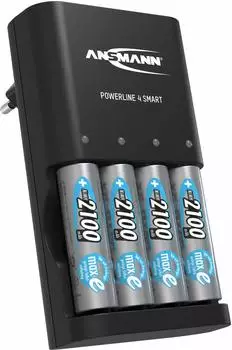 Ansmann Powerline 4 Smart Ladeger&auml;t f&uuml;r 1-4x AA/AAA NiMH + 4x AA 2100mAh (1001-0077-590)