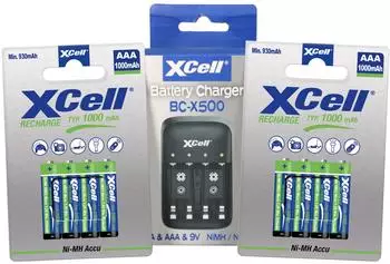 XCell BC-X500 Ladeger&auml;t + 8x AAA Akku 1,2V 1000mAh NiMH (14161)