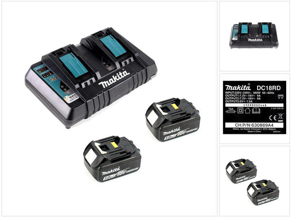 Makita Power Source Kit 18V 2x BL1850B 5Ah + DC18RD (199482-2)