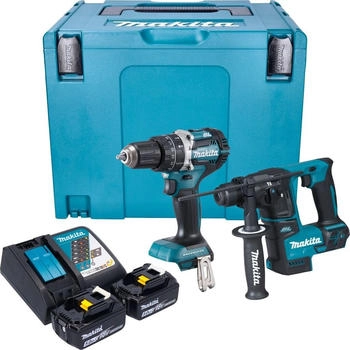 Makita DLX 2278 RTJ Akku Kombo Kit + DHP 484 Schlagbohrschrauber 54 Nm + DHR 171 Bohrhammer 1,2 J + 2x Akku 5,0 Ah + Ladeger&auml;t + Makpac