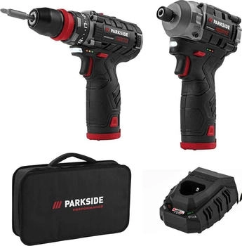 Parkside Akku-Bohrschrauber PBSPA 12 E4 + Akku-Schlagschrauber PDSSAP 12 B1 + 2 Akkus