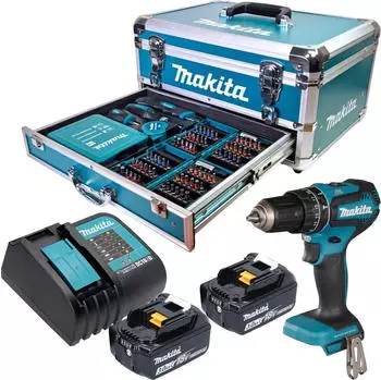 Makita DHP485SFX9 (2x Akku 3,0 Ah + Ladeger&auml;t + 96 tlg. Zubeh&ouml;r Set + Koffer)