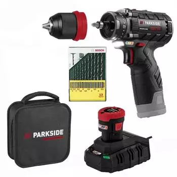 Parkside Performance 12V Bohrschrauber PBSPA 12 Akku 2.0 Ah+ Bosch Bohrerset