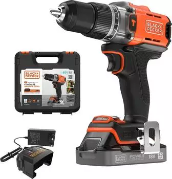 Black & Decker 18V POWERCONNECT + 2 x 2,0Ah Akkus mit Ladestandsanzeige + 1A Ladegerät + Kitbox