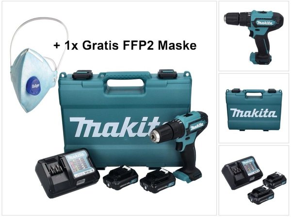 Makita HP333DWAE (2x 2,0 Ah +Ladegerät + Koffer + Atemschutzmaske)