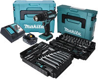 Makita DHP 482 RF1J Akku Schlagbohrschrauber 18 V + 120 tlg. Zubeh&ouml;rset + 1x...