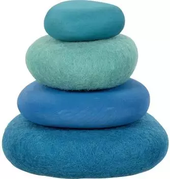 Goki Findlinge Stapelsteine Holz/Wollfilz blau, 4 Stück (58345)