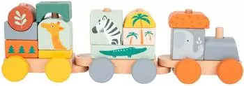 Small Foot Design Holzzug Safari, Steck- und Stapelspiel, Pastellfarben (11698)
