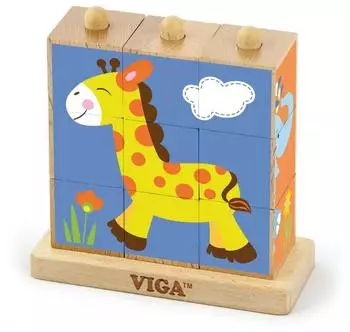 VIGA Stapelw&uuml;rfel-Puzzle Wildtiere, 9-teilig (50834)