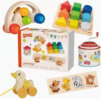 Goki Geschenkset "Meine ersten Spiele" 5-teiliges Holzspielzeug-Set ab 12 Monaten (6561)