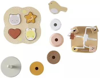 Vertbaudet Savania Baby-Lernspielzeug-Set, Holz FSC, 3-teilig, rosa