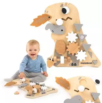 Mamabrum Busy Board Montessori Dinosaurier 10-in-1, Holz (MAM278 DINO BUSY)